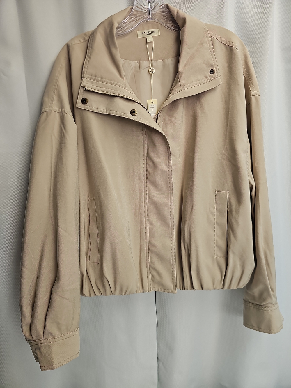 NWT Max Studio London Pumice/Beige Zip-Front Crop Style Jacket